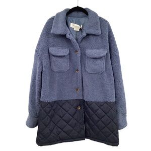 Treasure & Bond Blue Faux Fur Quilted Oversize Coat Jacket Size Medium NWT